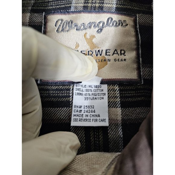 Wrangler Outdoor Wear Mens Western Canvas Vest 2XL Khaki Flannel Plaid Lining - Picture 11 of 13